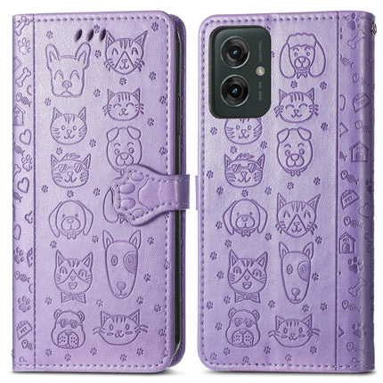 For Motorola Moto G55 5G Case Leather Wallet Flip Phone Cover Cute Cat Dog Pattern - Light Purple