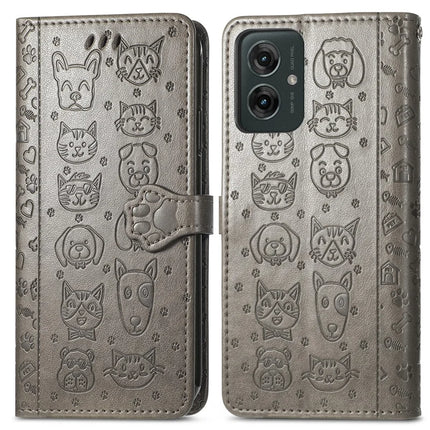 For Motorola Moto G55 5G Case Leather Wallet Flip Phone Cover Cute Cat Dog Pattern - Grey