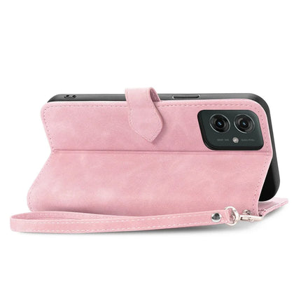For Motorola Moto G55 5G Zipper Wallet Case Flower Imprint Design PU Leather Phone Cover