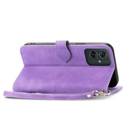 For Motorola Moto G55 5G Zipper Wallet Case Flower Imprint Design PU Leather Phone Cover