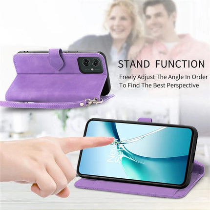 For Motorola Moto G55 5G Zipper Wallet Case Flower Imprint Design PU Leather Phone Cover
