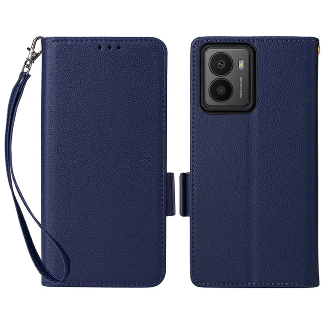 For HMD Fusion 5G Case Litchi Texture PU Leather Wallet Flip Phone Cover - Dark Blue