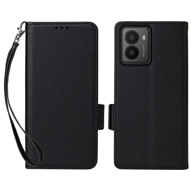 For HMD Fusion 5G Case Litchi Texture PU Leather Wallet Flip Phone Cover - Black