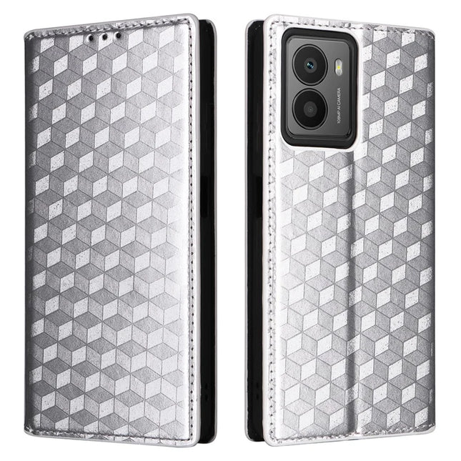 For HMD Fusion 5G Wallet Case Rhombus Imprinted Leather Phone Cover - Silver