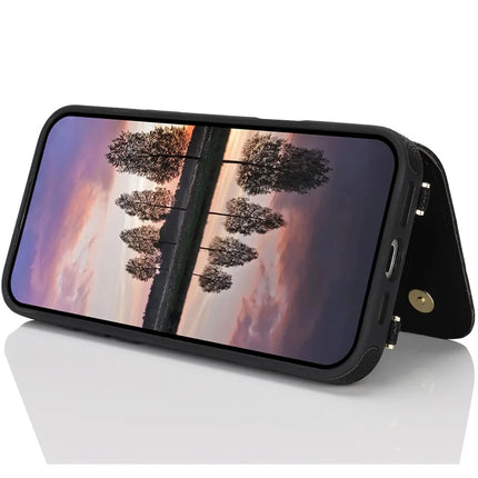 For iPhone 16 Pro Case with Card Holder, Kickstand, RFID Blocking PU+TPU Phone Back Cover