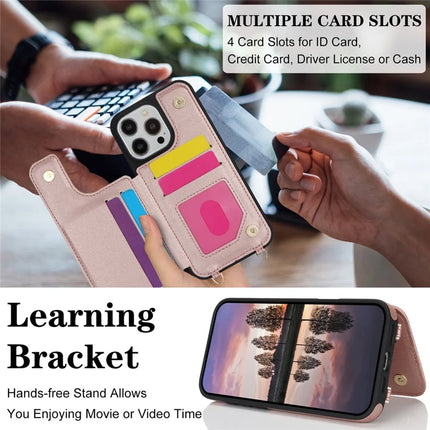 For iPhone 16 Pro Case with Card Holder, Kickstand, RFID Blocking PU+TPU Phone Back Cover