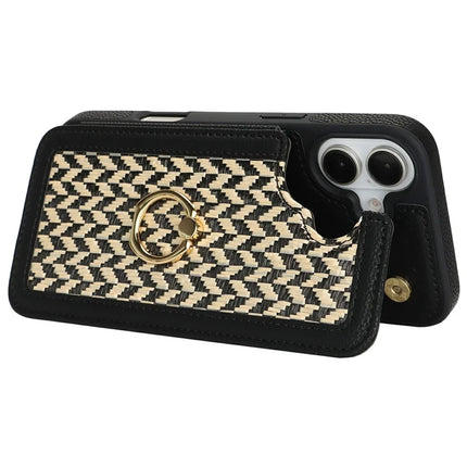 For iPhone 16 Plus Case with Card Holder, Kickstand, RFID Blocking PU+TPU Phone Back Cover