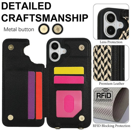 For iPhone 16 Plus Case with Card Holder, Kickstand, RFID Blocking PU+TPU Phone Back Cover