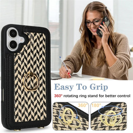 For iPhone 16 Plus Case with Card Holder, Kickstand, RFID Blocking PU+TPU Phone Back Cover
