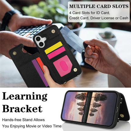 For iPhone 16 Plus Case with Card Holder, Kickstand, RFID Blocking PU+TPU Phone Back Cover