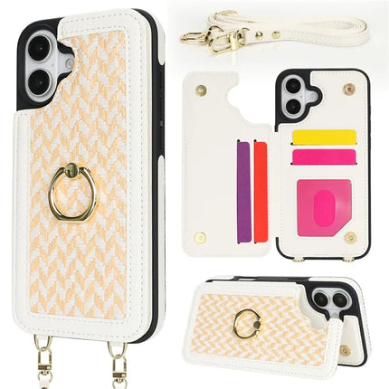 For iPhone 16 Plus Case with Card Holder, Kickstand, RFID Blocking PU+TPU Phone Back Cover - White