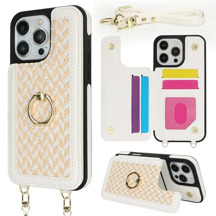 For iPhone 15 Pro Max Case with Card Holder, Kickstand, RFID Blocking PU+TPU Phone Back Cover - White