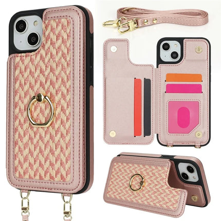 For iPhone 14  /  13 Case with Card Holder, Kickstand, RFID Blocking PU+TPU Phone Back Cover - Pink