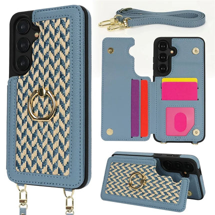 For Samsung Galaxy A55 5G Case with Card Holder, Kickstand, RFID Blocking PU+TPU Phone Back Cover - Blue