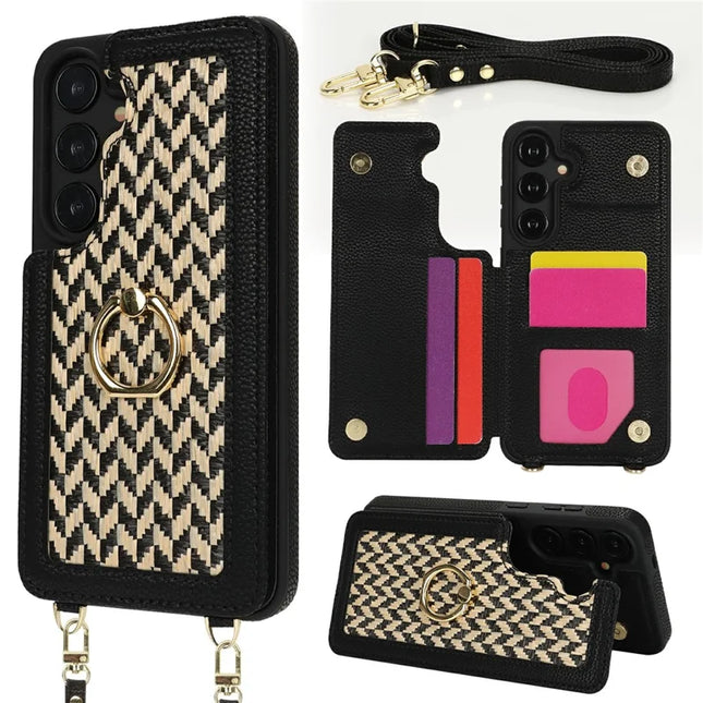 For Samsung Galaxy A55 5G Case with Card Holder, Kickstand, RFID Blocking PU+TPU Phone Back Cover - Black