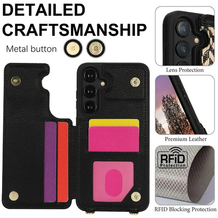 For Samsung Galaxy A55 5G Case with Card Holder, Kickstand, RFID Blocking PU+TPU Phone Back Cover
