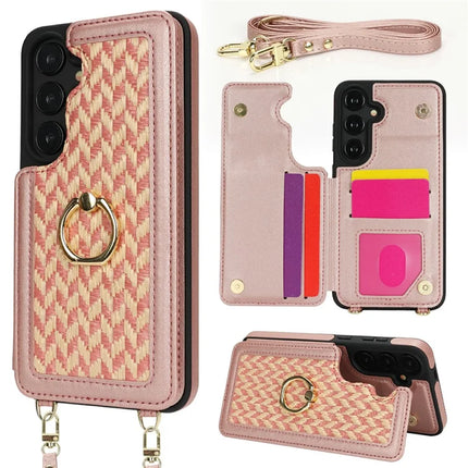 For Samsung Galaxy A55 5G Case with Card Holder, Kickstand, RFID Blocking PU+TPU Phone Back Cover - Pink