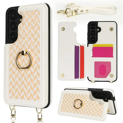 For Samsung Galaxy A35 5G Case with Card Holder, Kickstand, RFID Blocking PU+TPU Phone Back Cover - White