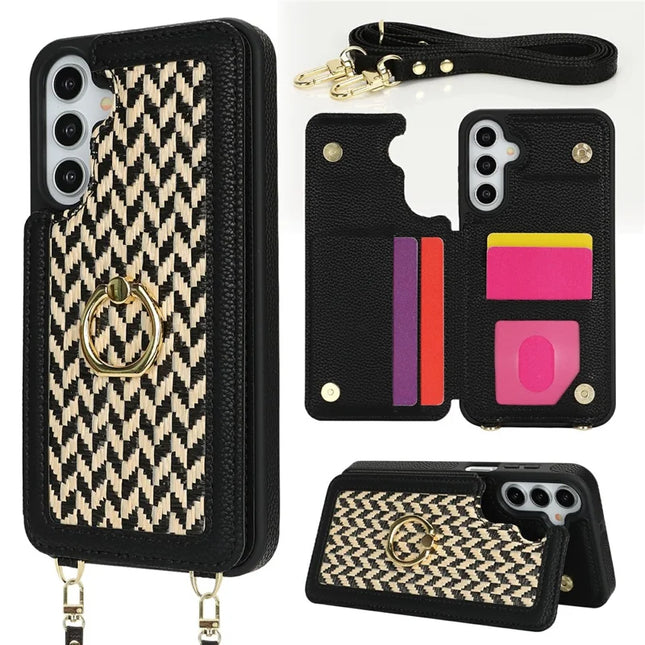 For Samsung Galaxy A15 5G  /  4G Case with Card Holder, Kickstand, RFID Blocking PU+TPU Phone Back Cover - Black