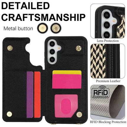 For Samsung Galaxy A15 5G  /  4G Case with Card Holder, Kickstand, RFID Blocking PU+TPU Phone Back Cover