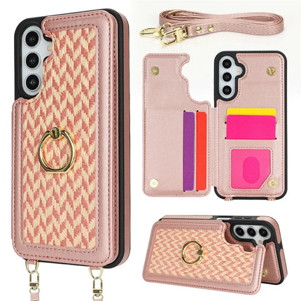 For Samsung Galaxy A15 5G  /  4G Case with Card Holder, Kickstand, RFID Blocking PU+TPU Phone Back Cover - Pink