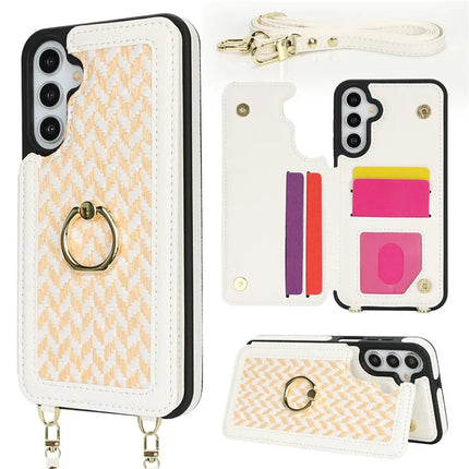 For Samsung Galaxy A15 5G  /  4G Case with Card Holder, Kickstand, RFID Blocking PU+TPU Phone Back Cover - White