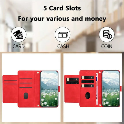 Leather Case for iPhone SE (2022) / SE (2020) / 8 / 7 / 6s / 6 Tulip Phone Cover with 5 Card Slots Wallet