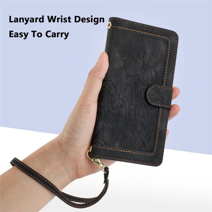 Leather Case for iPhone SE (2022) / SE (2020) / 8 / 7 / 6s / 6 Tulip Phone Cover with 5 Card Slots Wallet