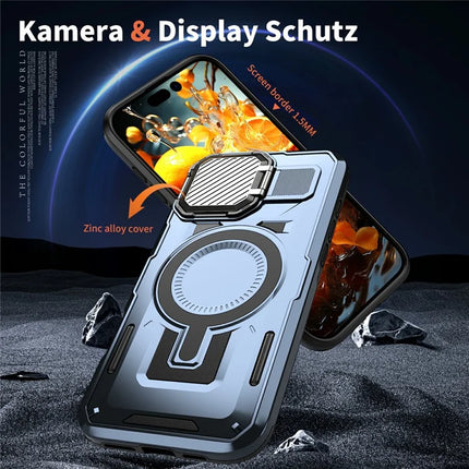 For iPhone 16 Pro Case Compatible with MagSafe Lens Lid Kickstand PC+TPU Back Cover