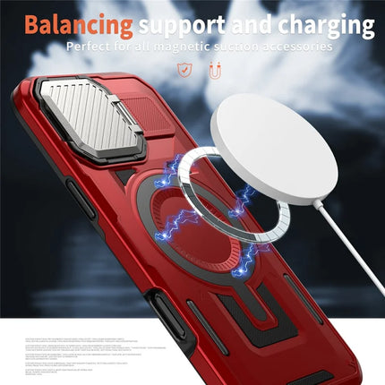 For iPhone 16 Pro Case Compatible with MagSafe Lens Lid Kickstand PC+TPU Back Cover