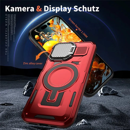 For iPhone 16 Pro Case Compatible with MagSafe Lens Lid Kickstand PC+TPU Back Cover