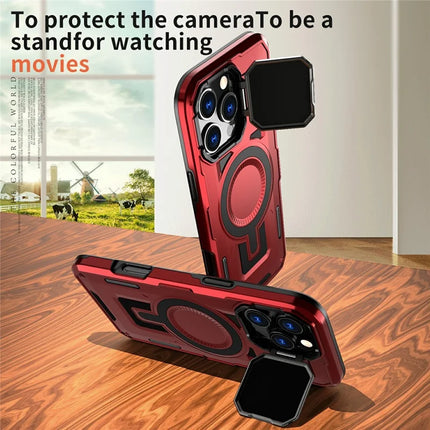 For iPhone 16 Pro Case Compatible with MagSafe Lens Lid Kickstand PC+TPU Back Cover