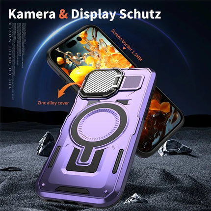 For iPhone 16 Pro Case Compatible with MagSafe Lens Lid Kickstand PC+TPU Back Cover