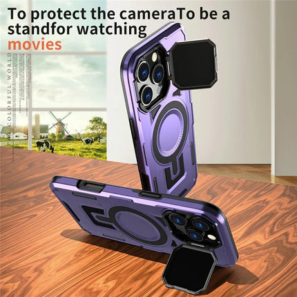 For iPhone 16 Pro Case Compatible with MagSafe Lens Lid Kickstand PC+TPU Back Cover