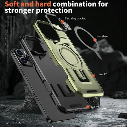 For iPhone 16 Pro Max Case Compatible with MagSafe Lens Frame Kickstand PC+TPU Back Cover