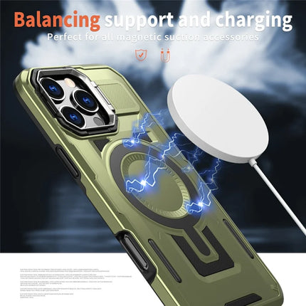 For iPhone 16 Pro Max Case Compatible with MagSafe Lens Frame Kickstand PC+TPU Back Cover