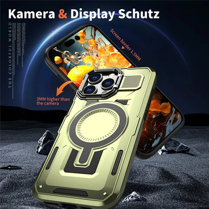 For iPhone 16 Pro Max Case Compatible with MagSafe Lens Frame Kickstand PC+TPU Back Cover