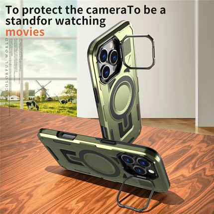 For iPhone 16 Pro Max Case Compatible with MagSafe Lens Frame Kickstand PC+TPU Back Cover