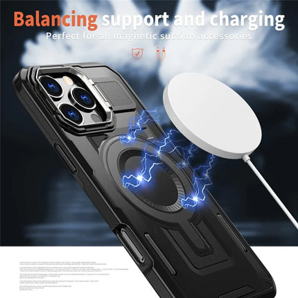 For iPhone 16 Pro Max Case Compatible with MagSafe Lens Frame Kickstand PC+TPU Back Cover