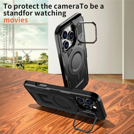 For iPhone 16 Pro Max Case Compatible with MagSafe Lens Frame Kickstand PC+TPU Back Cover