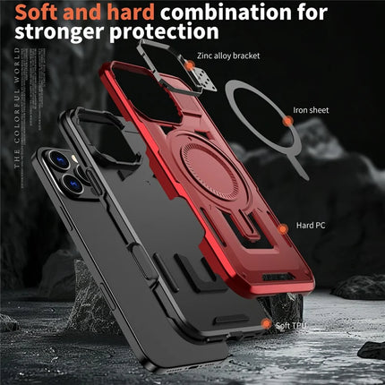 For iPhone 16 Pro Max Case Compatible with MagSafe Lens Frame Kickstand PC+TPU Back Cover