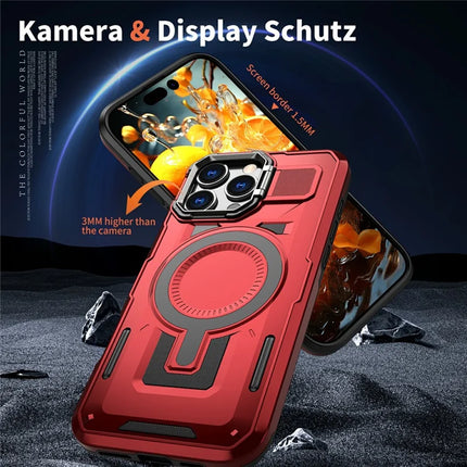 For iPhone 16 Pro Max Case Compatible with MagSafe Lens Frame Kickstand PC+TPU Back Cover