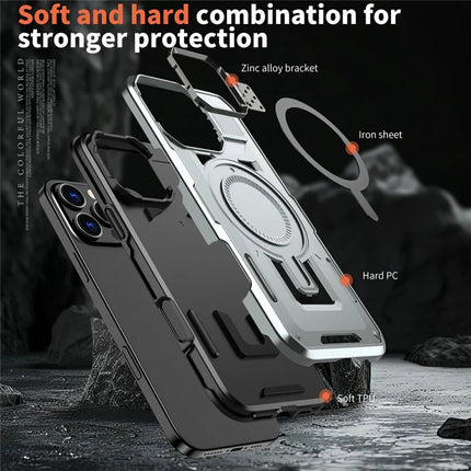 For iPhone 16 Pro Max Case Compatible with MagSafe Lens Frame Kickstand PC+TPU Back Cover