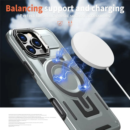 For iPhone 16 Pro Max Case Compatible with MagSafe Lens Frame Kickstand PC+TPU Back Cover