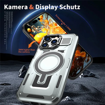 For iPhone 16 Pro Max Case Compatible with MagSafe Lens Frame Kickstand PC+TPU Back Cover