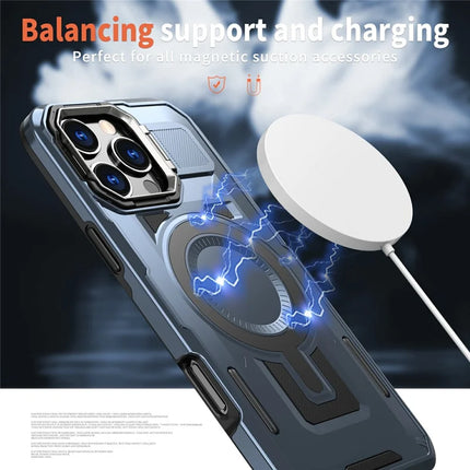 For iPhone 16 Pro Max Case Compatible with MagSafe Lens Frame Kickstand PC+TPU Back Cover