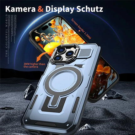For iPhone 16 Pro Max Case Compatible with MagSafe Lens Frame Kickstand PC+TPU Back Cover