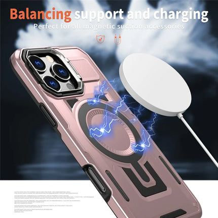For iPhone 16 Pro Max Case Compatible with MagSafe Lens Frame Kickstand PC+TPU Back Cover