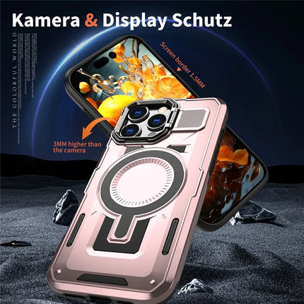 For iPhone 16 Pro Max Case Compatible with MagSafe Lens Frame Kickstand PC+TPU Back Cover