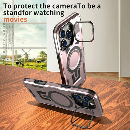 For iPhone 16 Pro Max Case Compatible with MagSafe Lens Frame Kickstand PC+TPU Back Cover